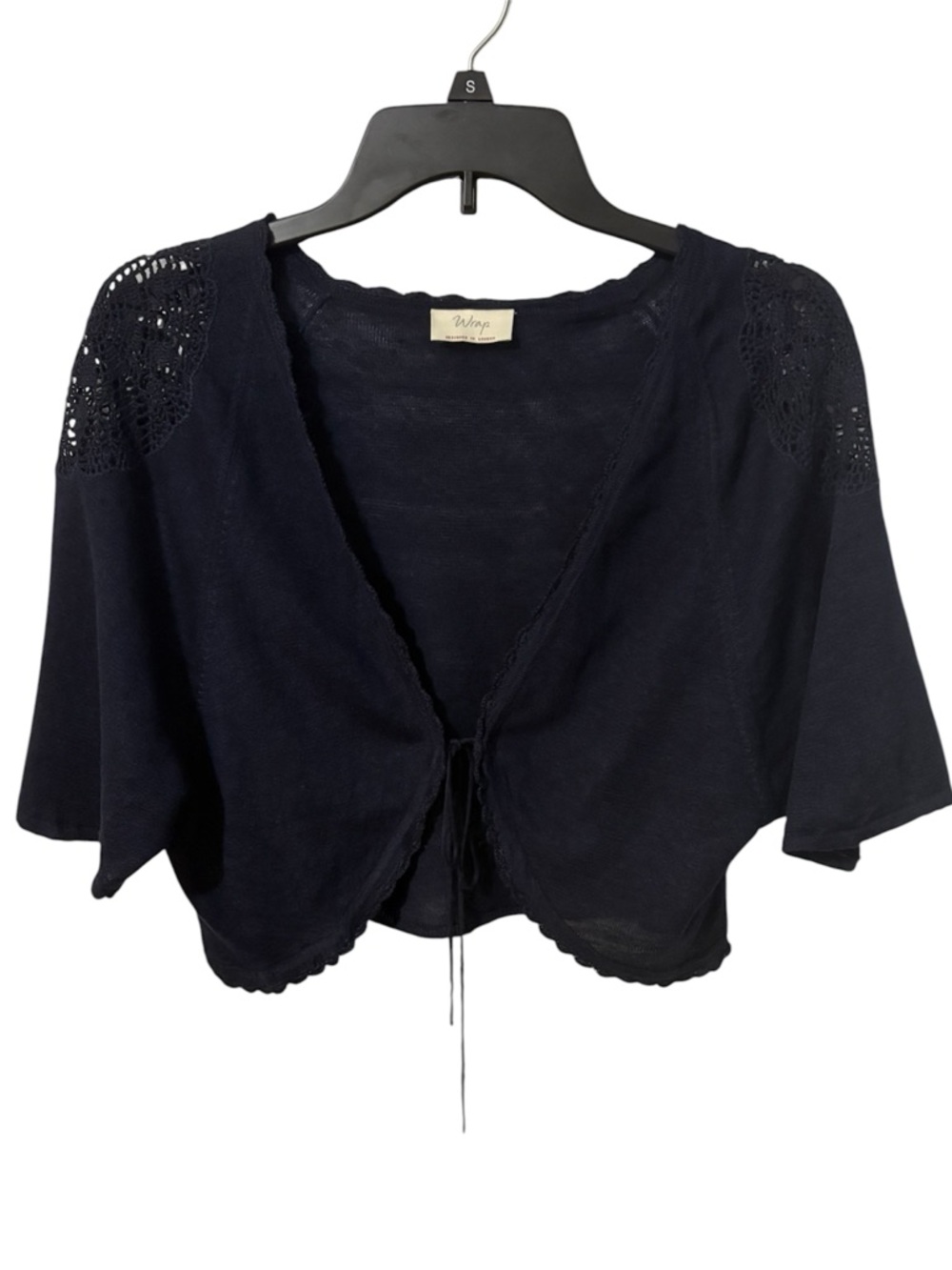 Wrap Designed in London Cropped Cardigan Sweater Linen Blue Ballerina Boho